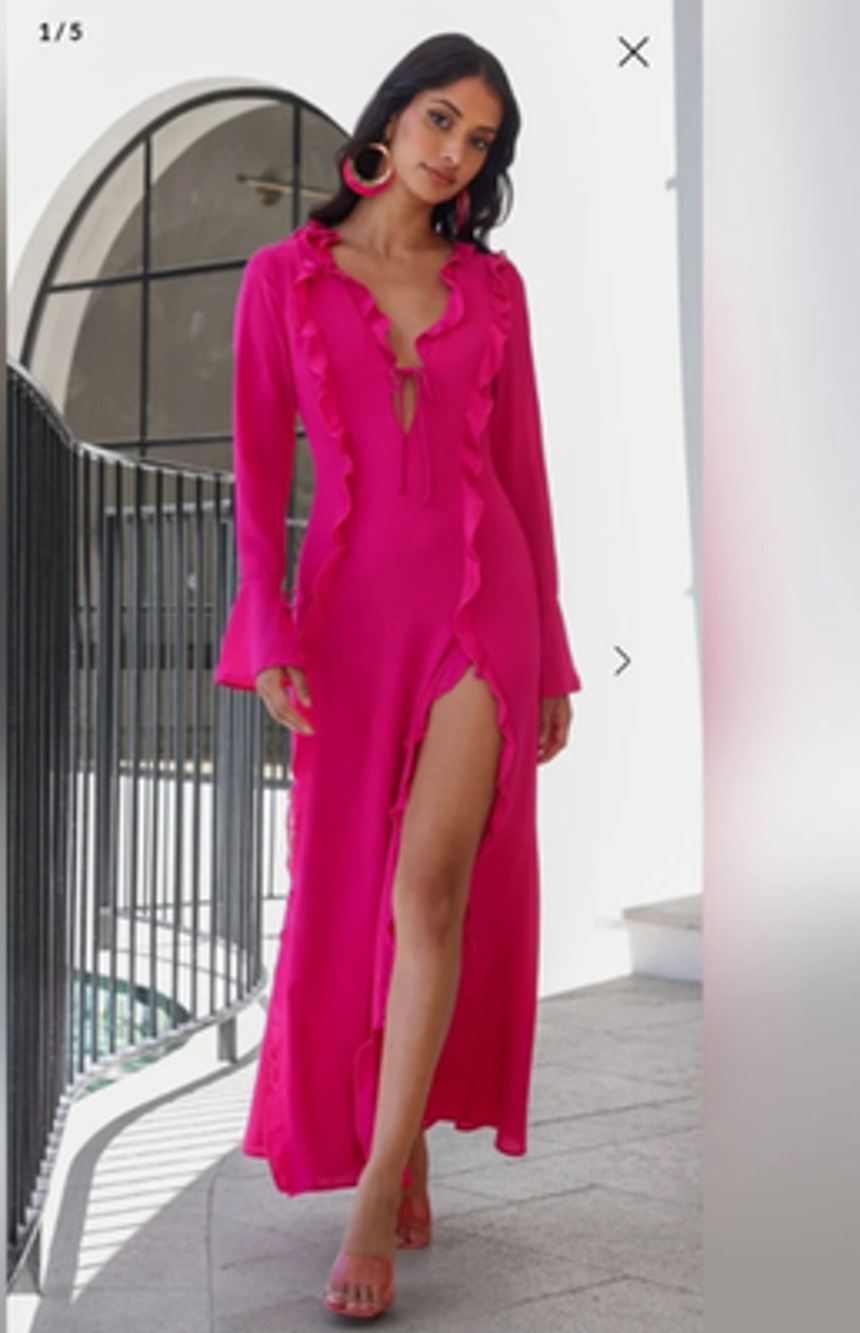 Runaway Dress Womens Small Pink Oxana Ruffle Long Sleeve Maxi Side Slit Formal